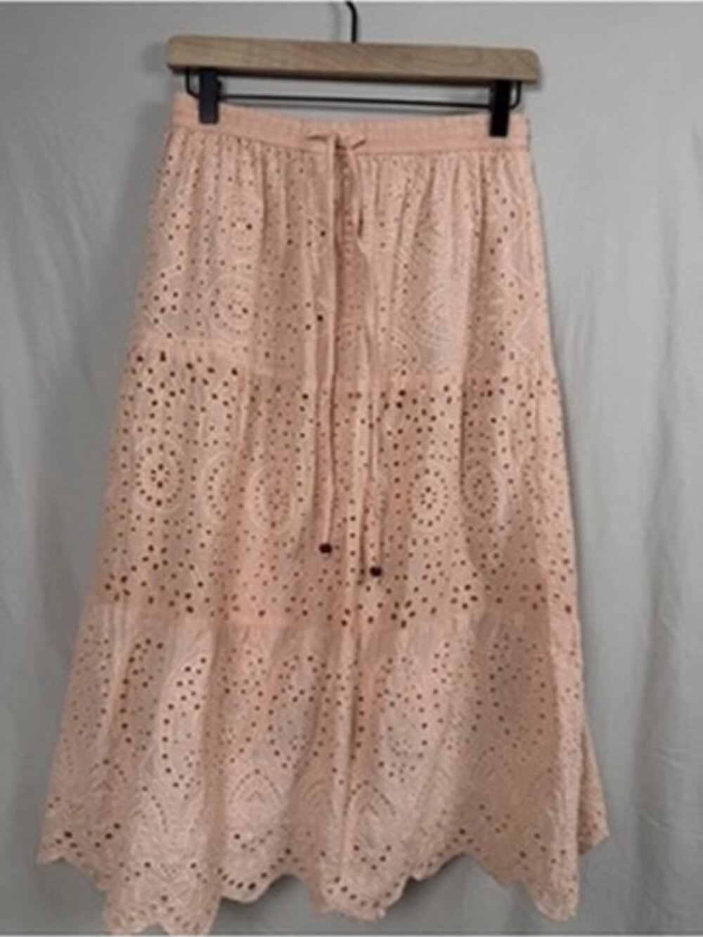 Nation AK Outfits Pink Eyelet Embroidered Cotton Midi Skirt Medium